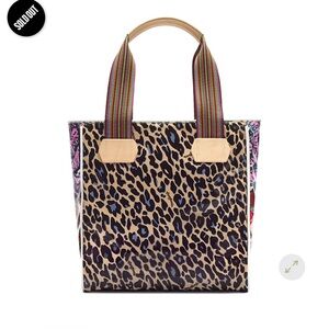 Consuela Mel Classic Tote Bag Multicolor Cheetah Print Leather Trim Beach New